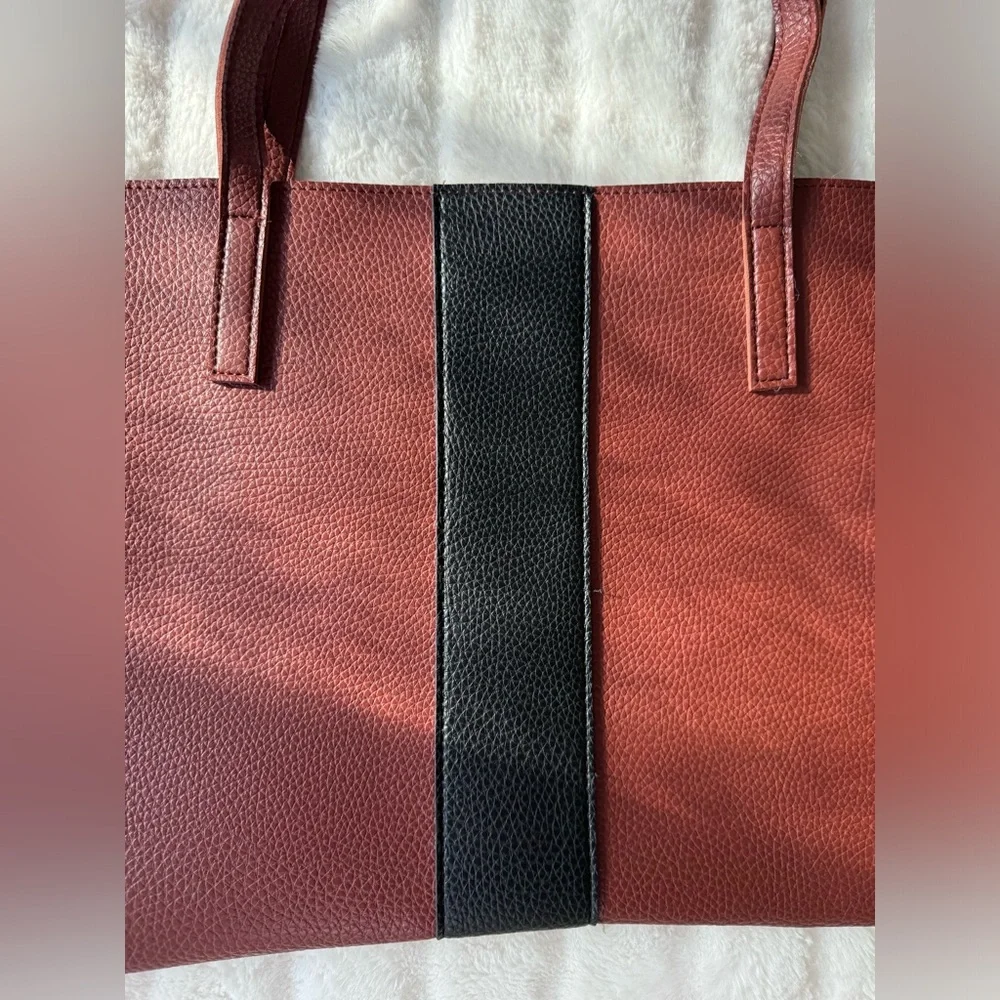 Vince Camuto Luck Tote Shoulder Bag Laptop Tablet Dark Cognac Brown w/ Black